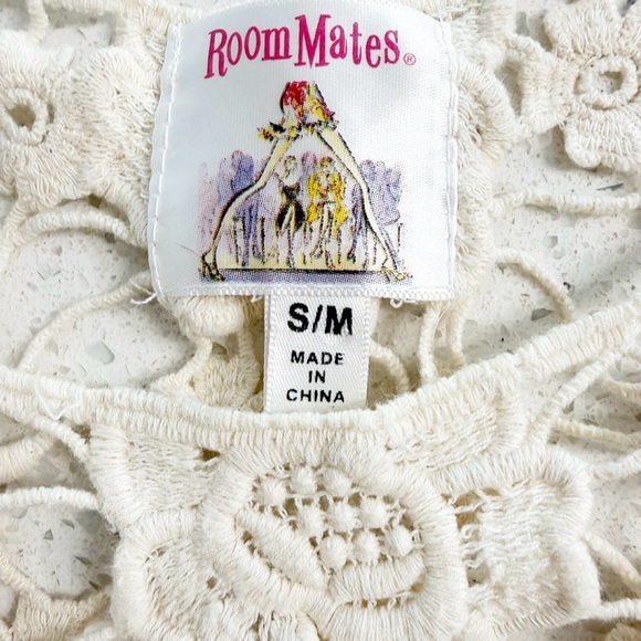 RoomMates Crochet Fringe Tank Top Boho Ivory S/M Festival Cottagecore - Picture 3 of 7